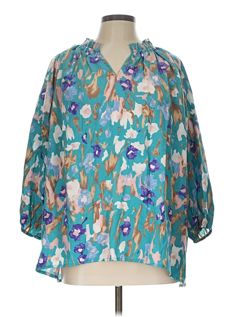 Pre-owned Entro 3/4 Sleeve Blouse In Teal