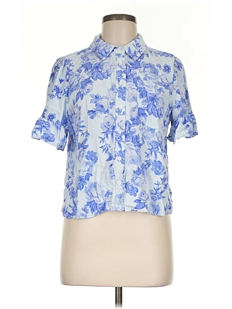 Pre-owned Cece Short Sleeve Blouse In Blue