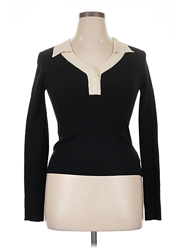 Pre-owned Commense Long Sleeve Top Black Keyhole Neckline Tops