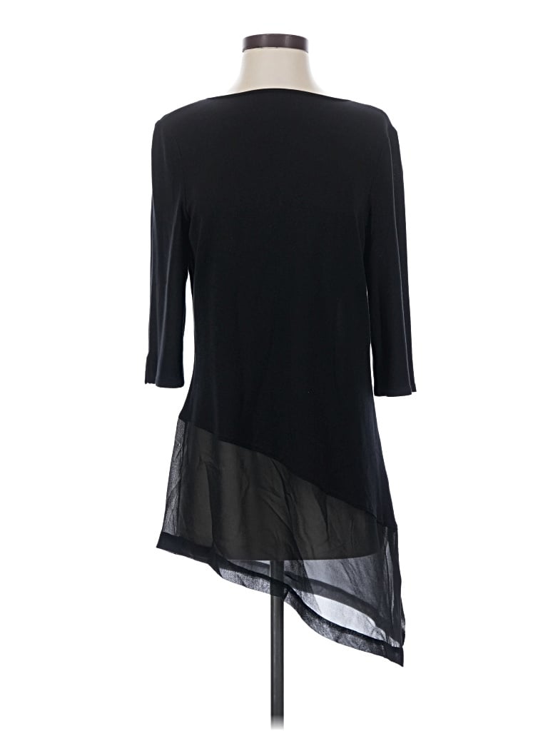 Pre-owned Misook 3/4 Sleeve Top Black Plunge Neckline Tops