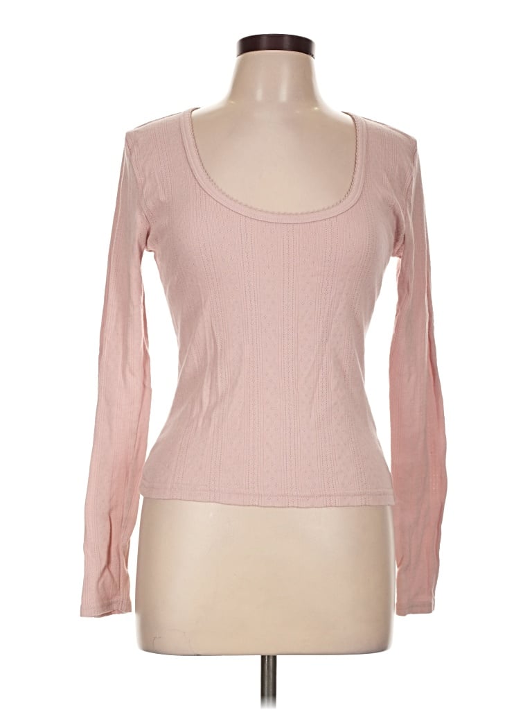 Pre-owned Faherty Long Sleeve Top Pink Scoop Neck Tops