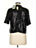 H&M 100% Polyester Metallic Black Short Sleeve Blouse Size M - photo 2