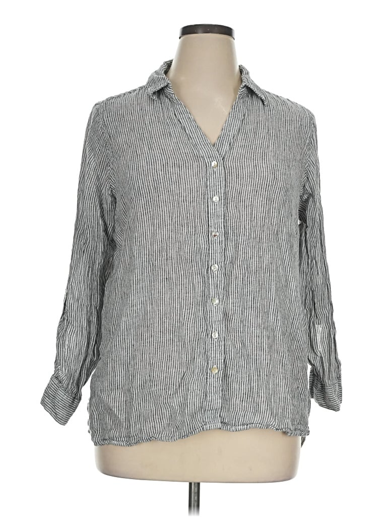 Pre-owned Sigrid Olsen 3/4 Sleeve Button Down Shirt In Gray