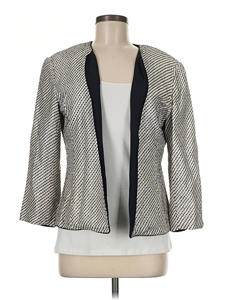 Pre-owned Doncaster Collection Silk Blazer Jacket In Gray