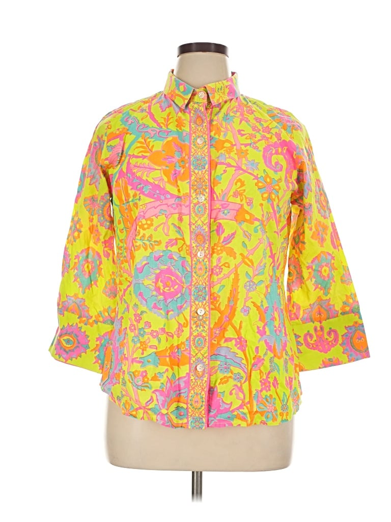 Pre-owned Gretchen Scott Designs 3/4 Sleeve Button Down Shirt In Yellow