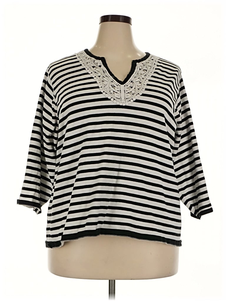 Pre-owned Cathy Daniels 3/4 Sleeve Top Silver V-neck Tops