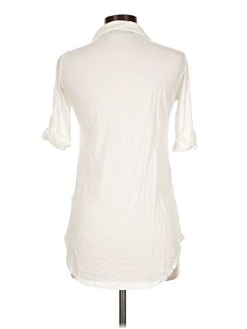 Velvet 3/4 Sleeve Button-Down Shirt (view 2)