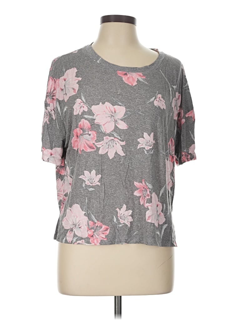 Pre-owned Joyspun Short Sleeve Top Gray Scoop Neck Tops