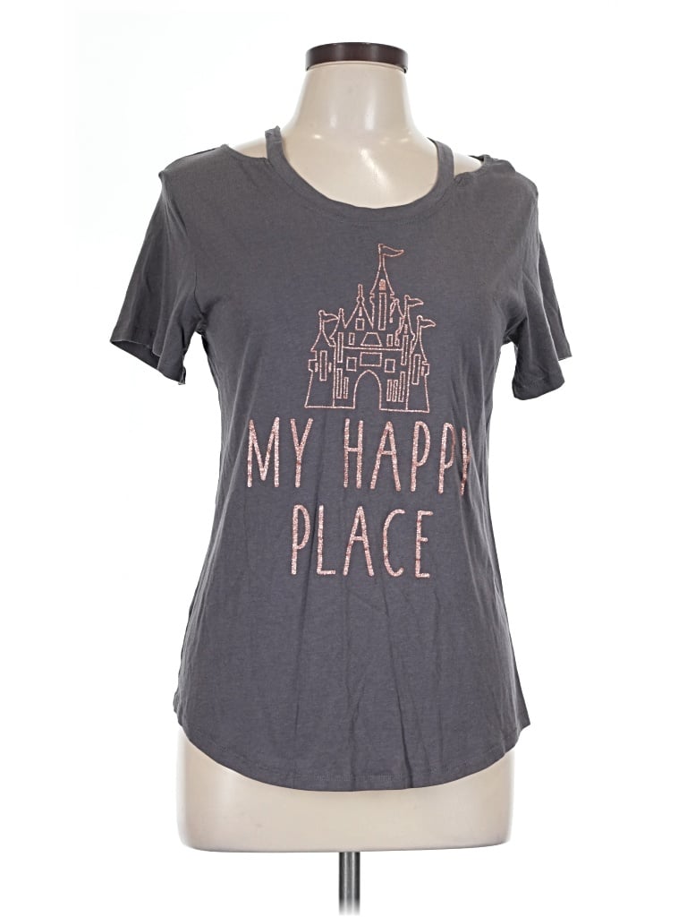 Pre-owned Disney Parks Short Sleeve Top Gray Keyhole Neckline Tops
