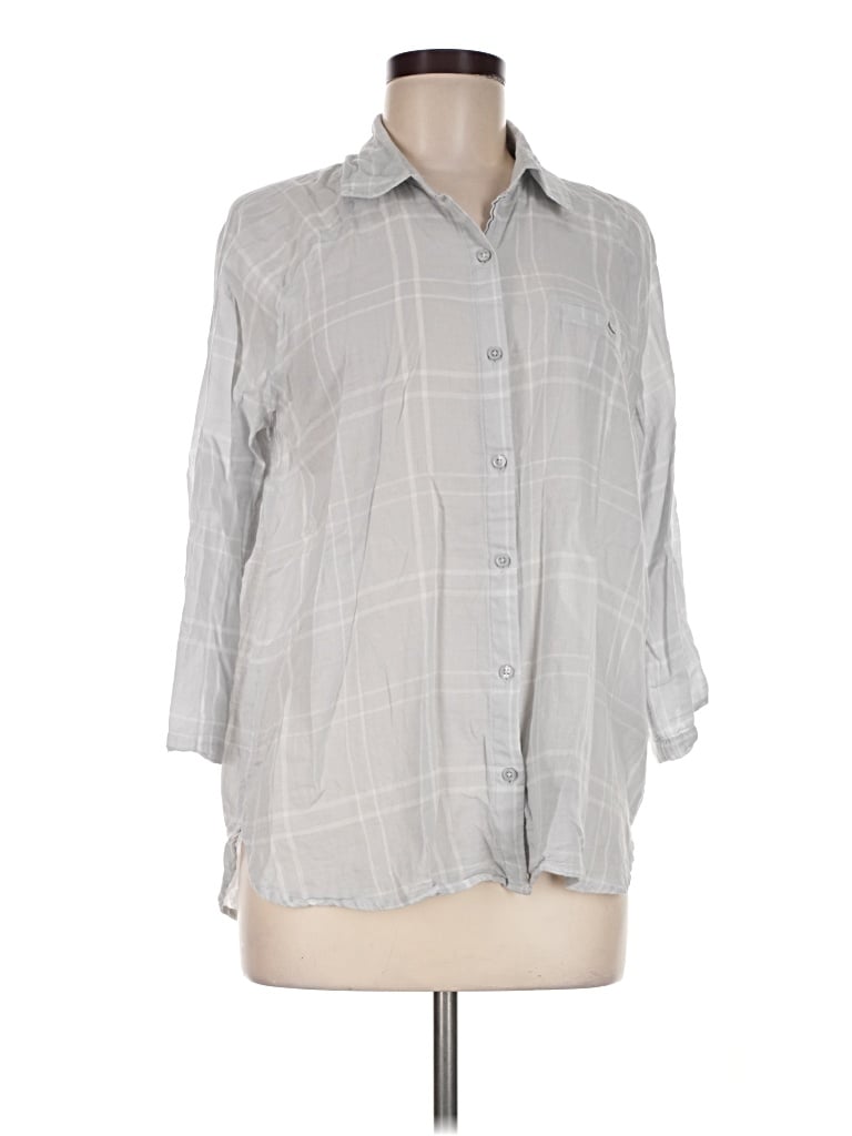Pre-owned Attention 3/4 Sleeve Button Down Shirt In Gray
