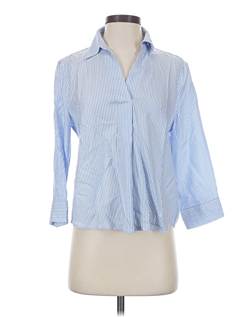 Pre-owned Babaton 3/4 Sleeve Button Down Shirt In Blue
