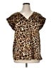 Ann Taylor LOFT 100% Polyester Animal Print Brown Short Sleeve Blouse Size XL - photo 1