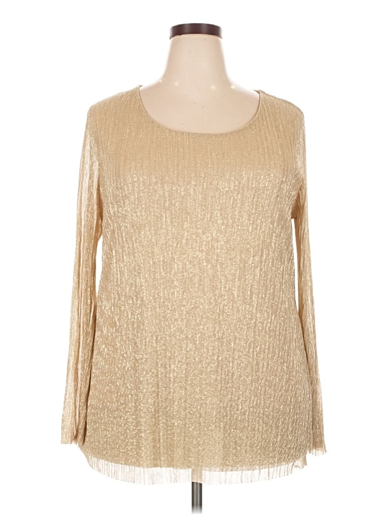 Pre-owned Jm Collection Long Sleeve Top Gold Scoop Neck Tops