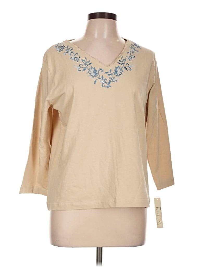 Erika 3/4 Sleeve Top Tan Open Neckline Tops