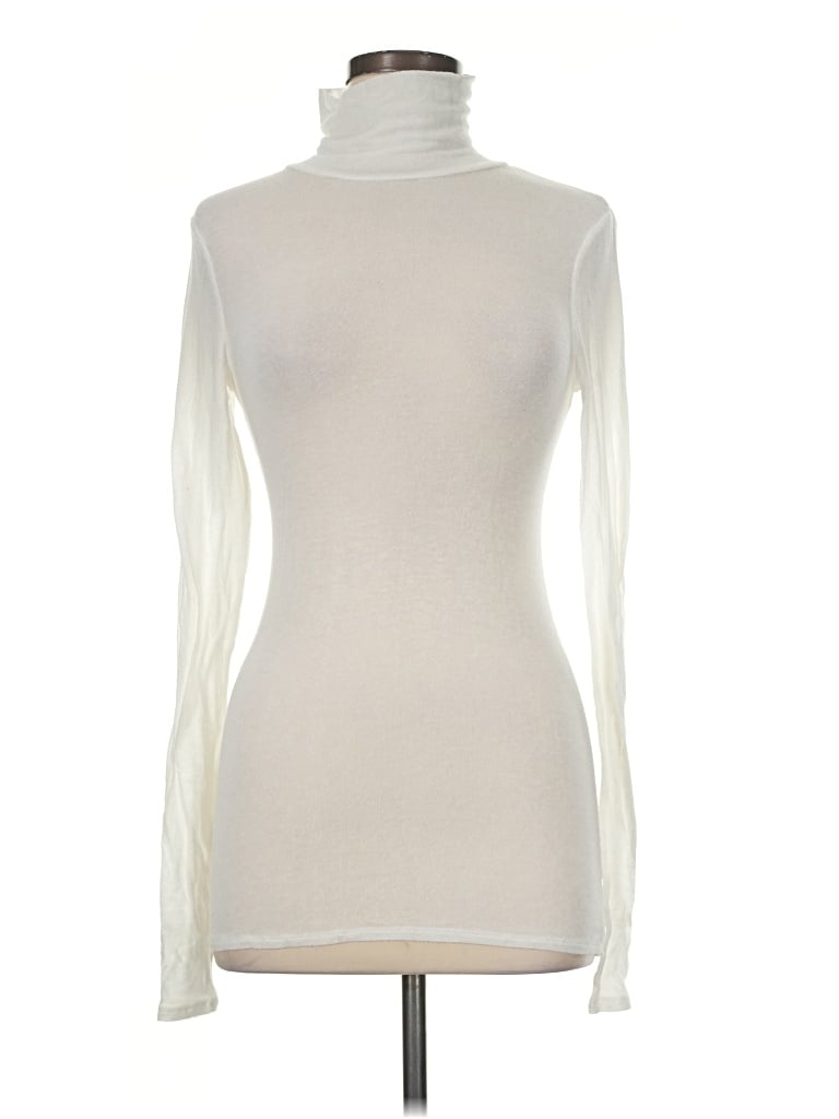 Pre-owned Bcbgmaxazria Long Sleeve Top Ivory Turtleneck Tops