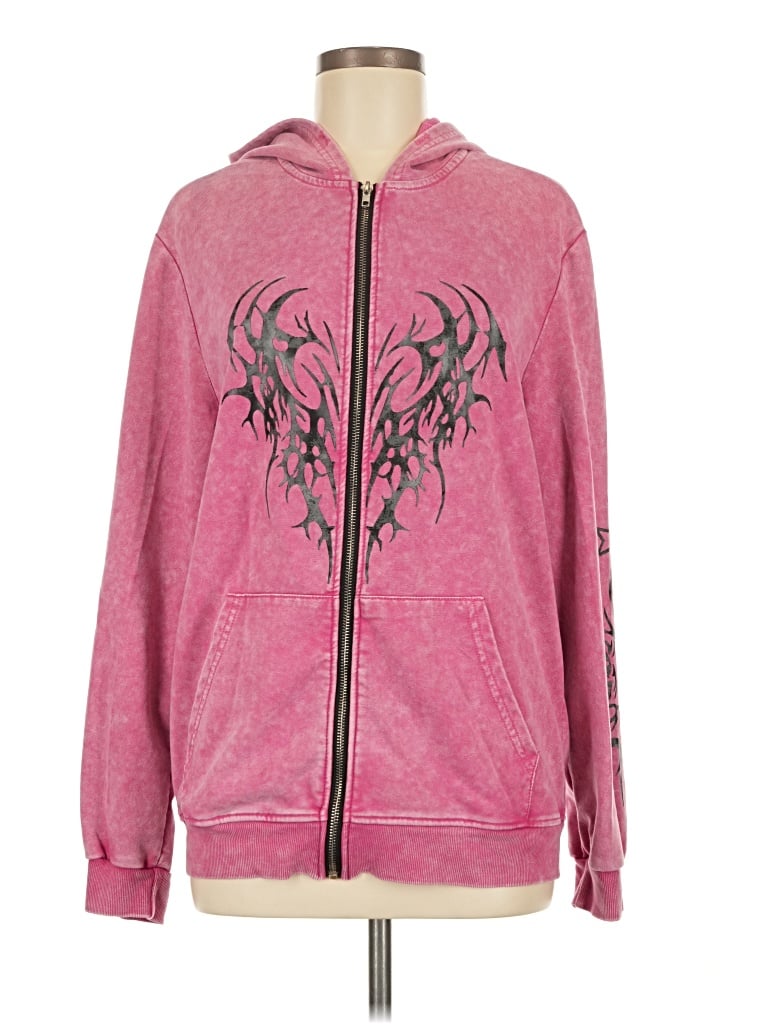 Pre-owned Romwe Zip Up Hoodie In Pink