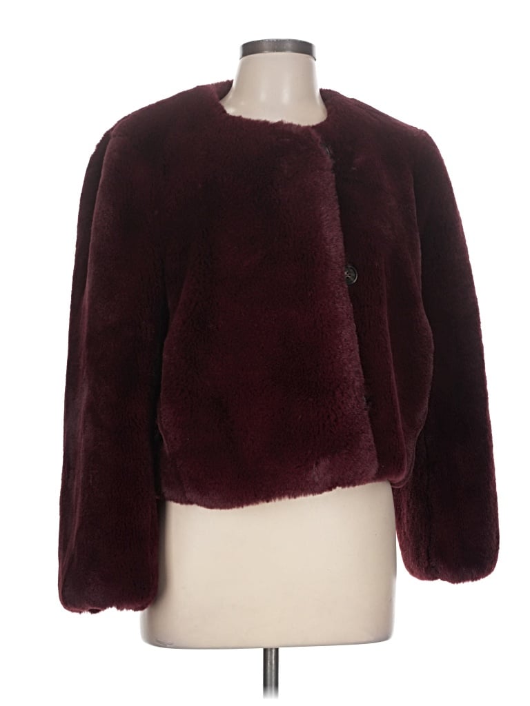Pre-owned Jcrew Faux Fur Jacket In Burgundy