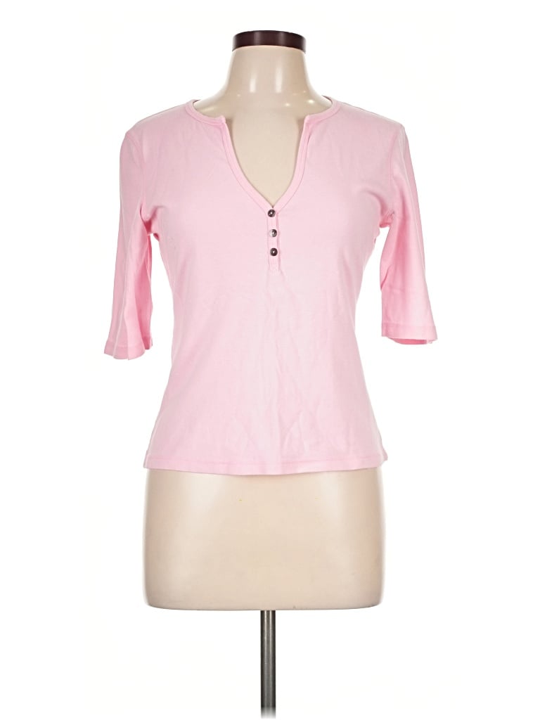 Pre-owned Moda International Short Sleeve Henley Shirt In Pink