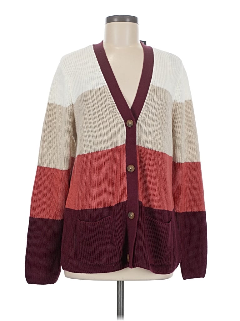 Pre-owned Lands' End Cardigan Sweater In Burgundy