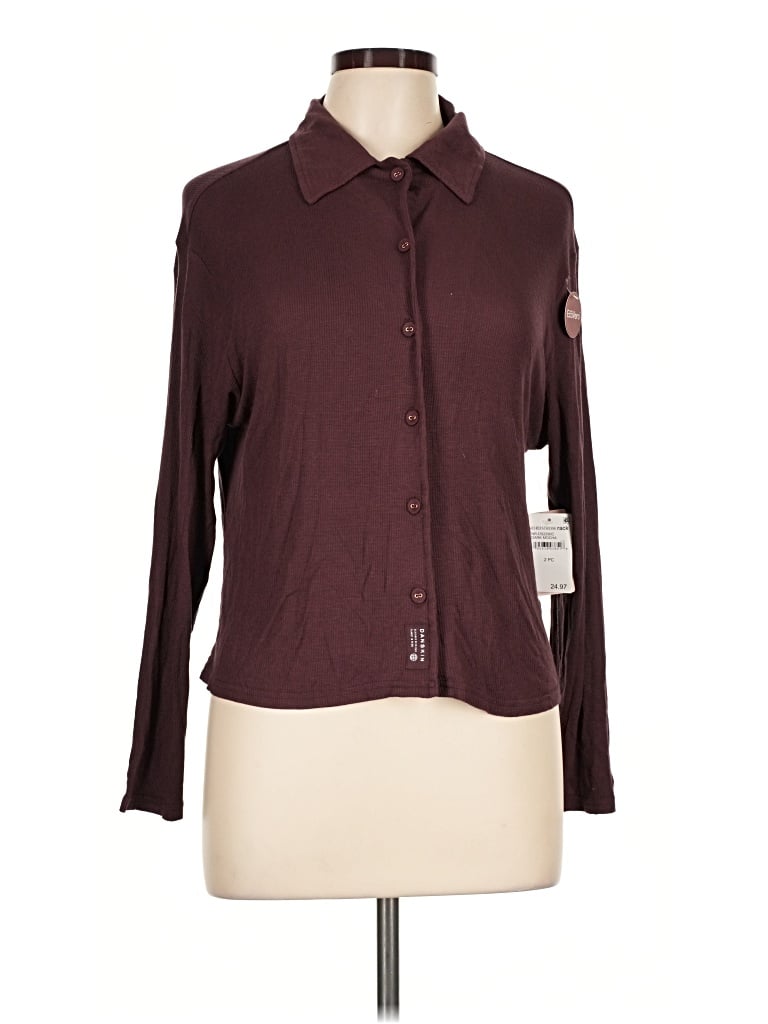 Pre-owned Danskin Long Sleeve Button Down Shirt In Burgundy