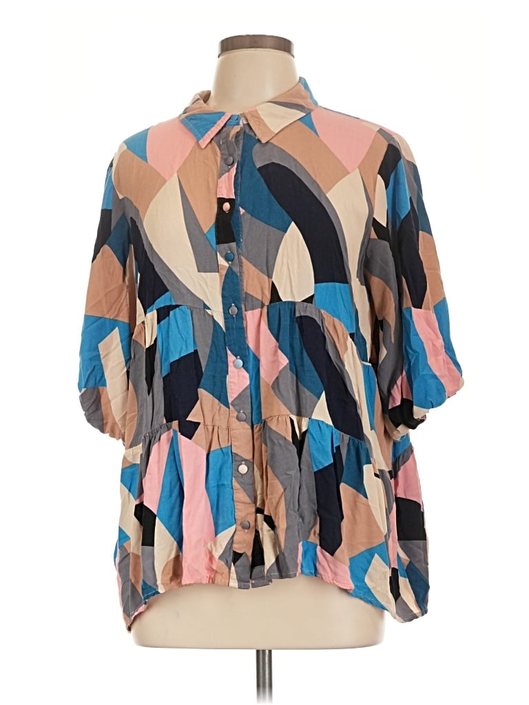 Pre-owned Umgee Short Sleeve Blouse In Blue