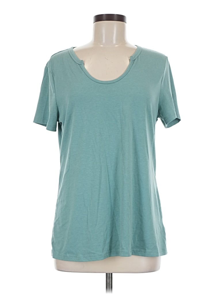 Pre-owned Miholl Short Sleeve Top Teal Scoop Neck Tops