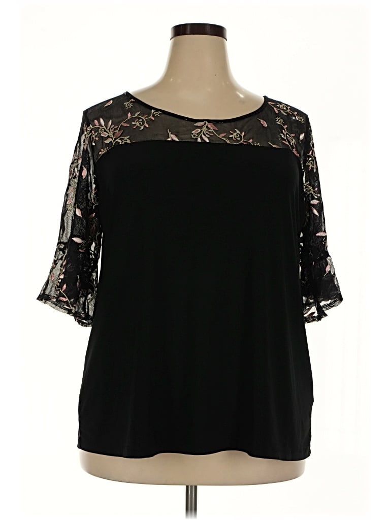 Pre-owned Perseption Concept 3/4 Sleeve Blouse In Black