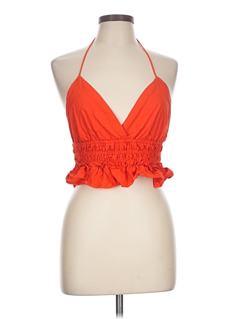 Pre-owned Sim & Sam Sleeveless Top Orange Halter Neckline Tops