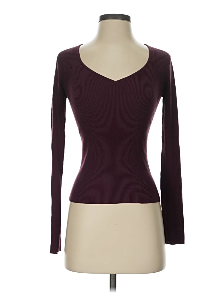 Pre-owned Halogen Long Sleeve T-shirt In Burgundy