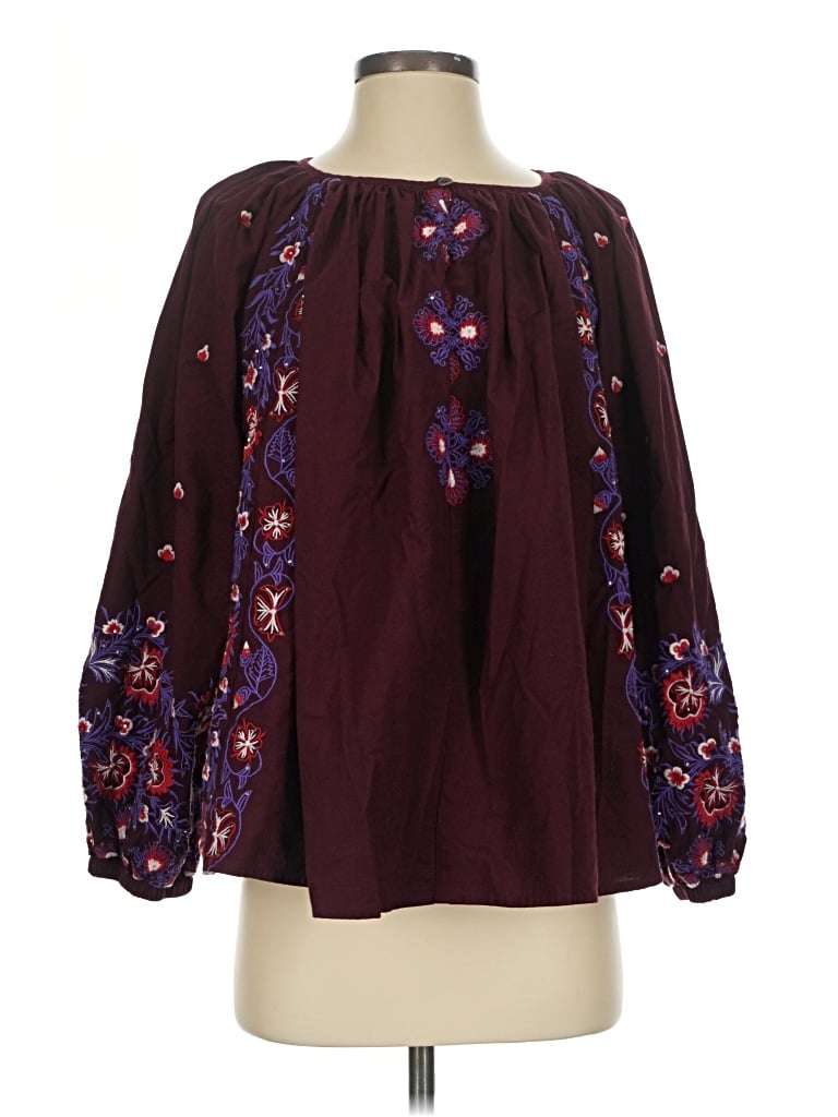 Pre-owned Roller Rabbit Long Sleeve Blouse In Burgundy
