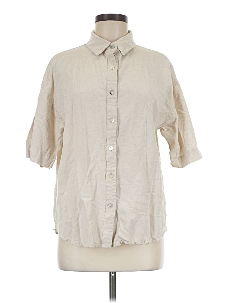 Pre-owned Rhythm 3/4 Sleeve Button Down Shirt In Tan