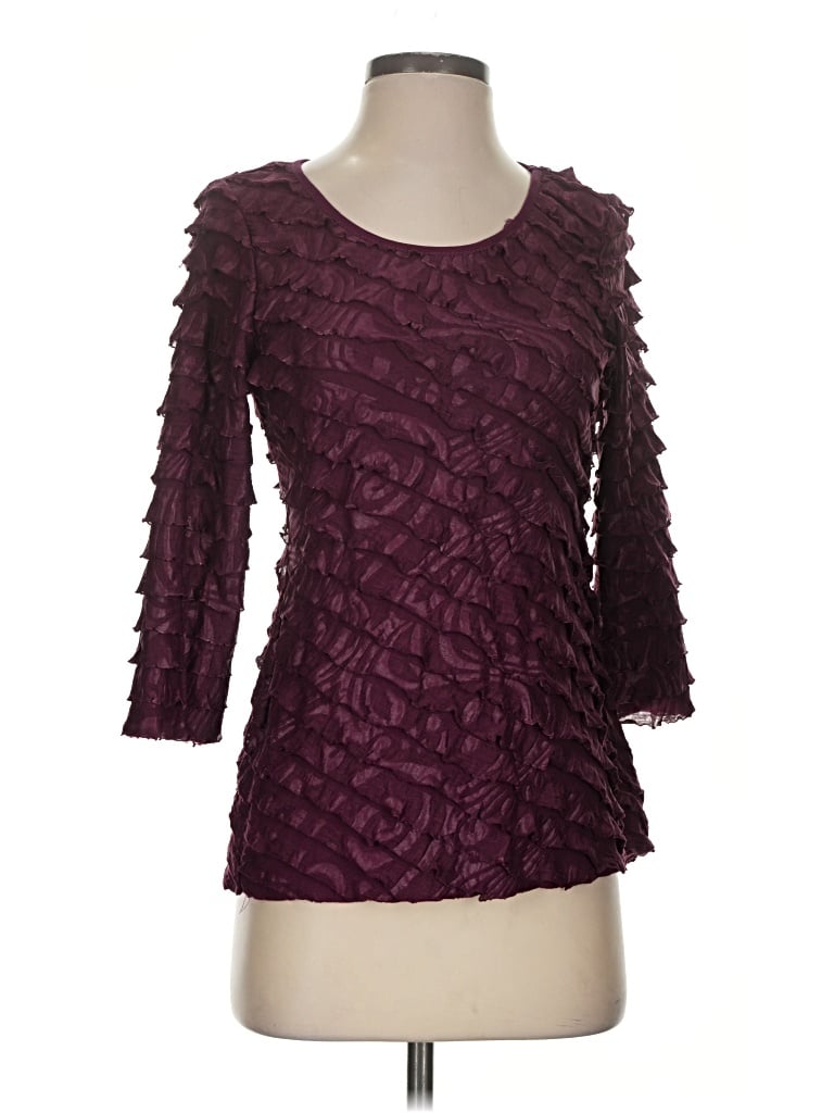Pre-owned Notations 3/4 Sleeve Top Burgundy Ruffles Neckline Tops