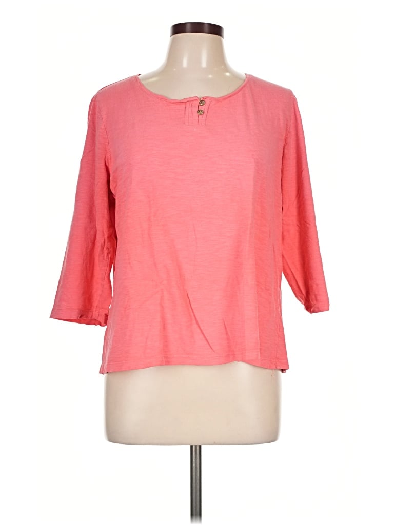 Pre-owned Weekends By Chico's 3/4 Sleeve Top Pink Keyhole Neckline Tops