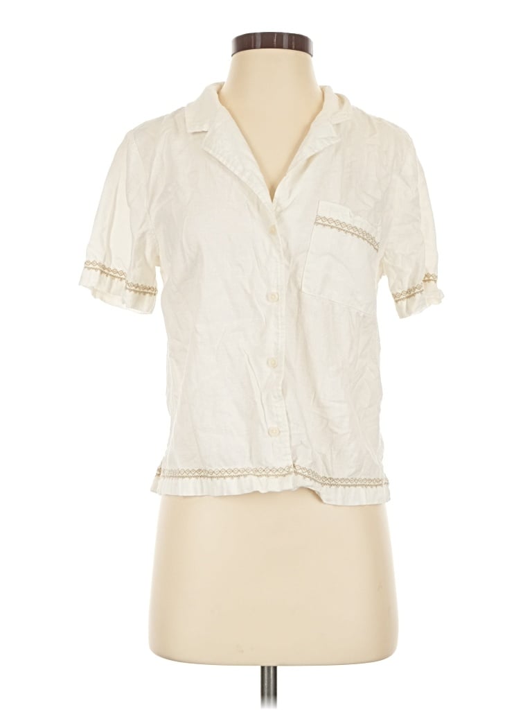 Pre-owned Marine Layer Short Sleeve Blouse In Ivory