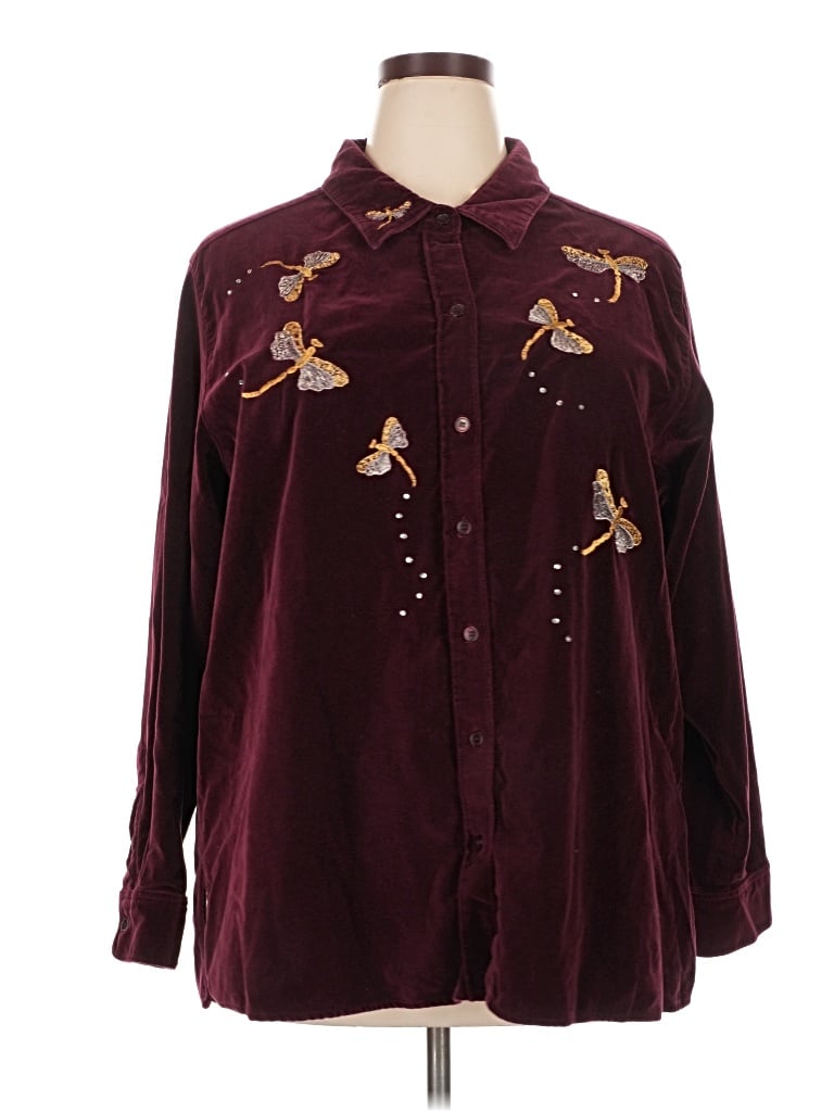 Pre-owned Quacker Factory Long Sleeve Button Down Shirt In Burgundy
