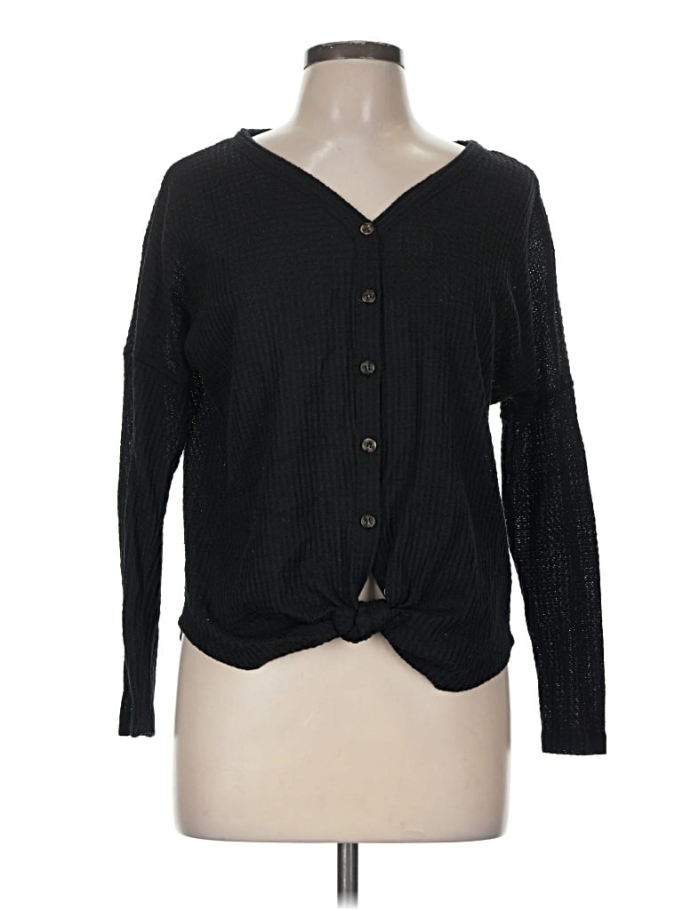 Pre-owned Just Be ... Long Sleeve Top Black Plunge Neckline Tops