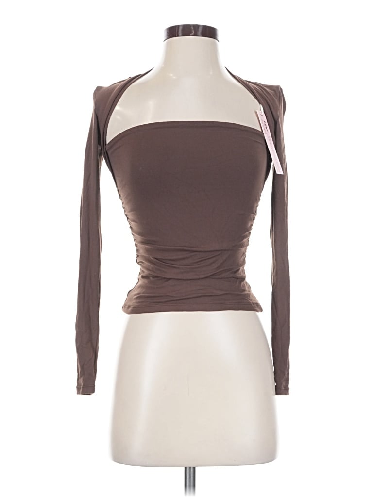 Qinsen Tank Top Brown Strapless Neckline Tops