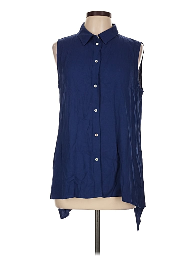 Pre-owned Fever Sleeveless Button Down Shirt In Blue