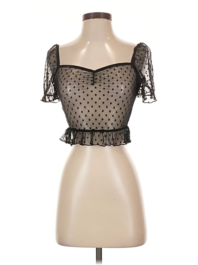Pre-owned Superdown Short Sleeve Top Black Sweetheart Neckline Tops