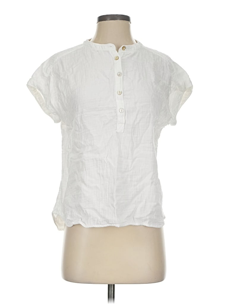 Pre-owned Faherty Short Sleeve Blouse In White
