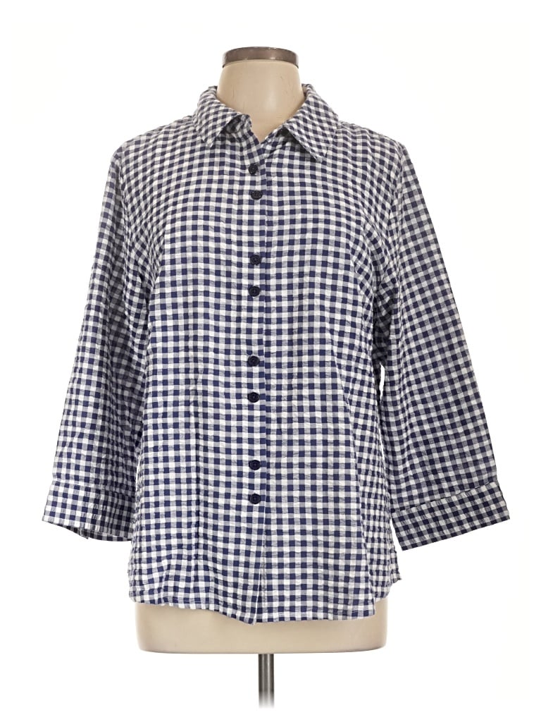 Pre-owned Joan Rivers 3/4 Sleeve Button Down Shirt In Blue