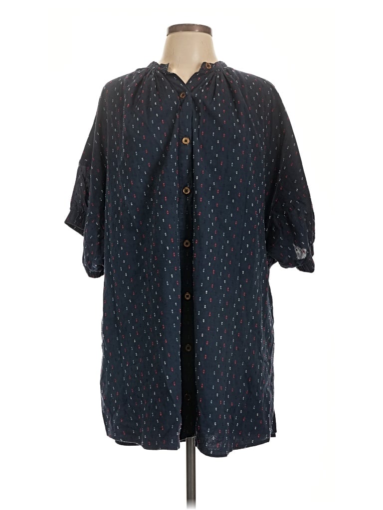 Pre-owned Never A Wallflower 3/4 Sleeve Button Down Shirt In Blue