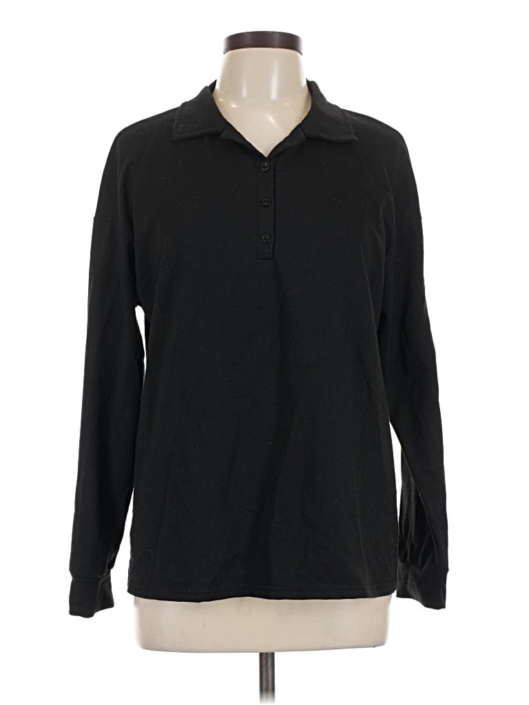 Pre-owned Ekouaer Long Sleeve Polo Shirt In Black