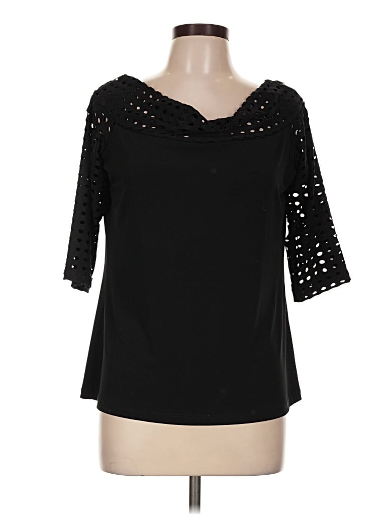 Pre-owned Clara Sun Woo 3/4 Sleeve Top Black Open Neckline Tops