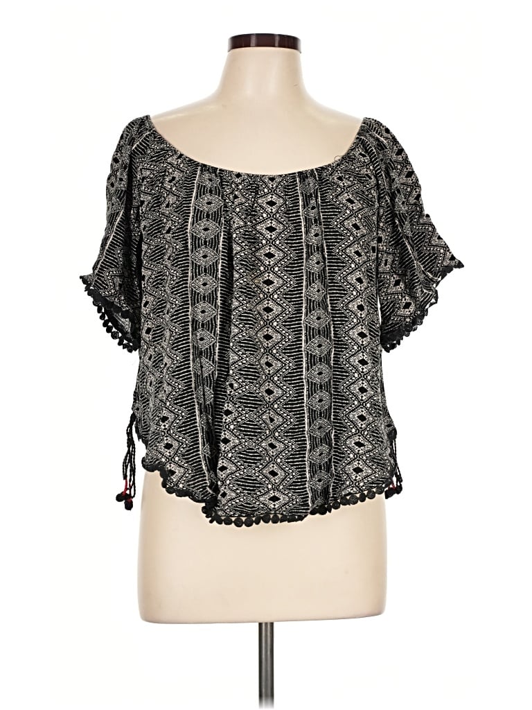 Pre-owned Dex Short Sleeve Blouse In Black