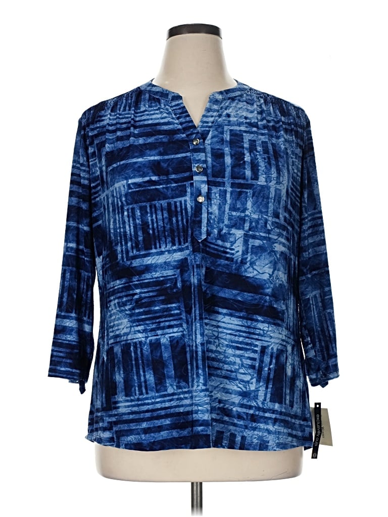 Pre-owned Studio Works Long Sleeve Henley Shirt In Blue
