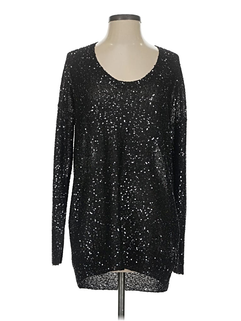 Pre-owned Dknyc Long Sleeve Top Black Scoop Neck Tops
