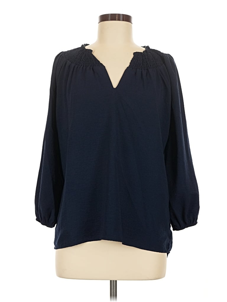 Pre-owned Olivia Grey 3/4 Sleeve Blouse In Blue