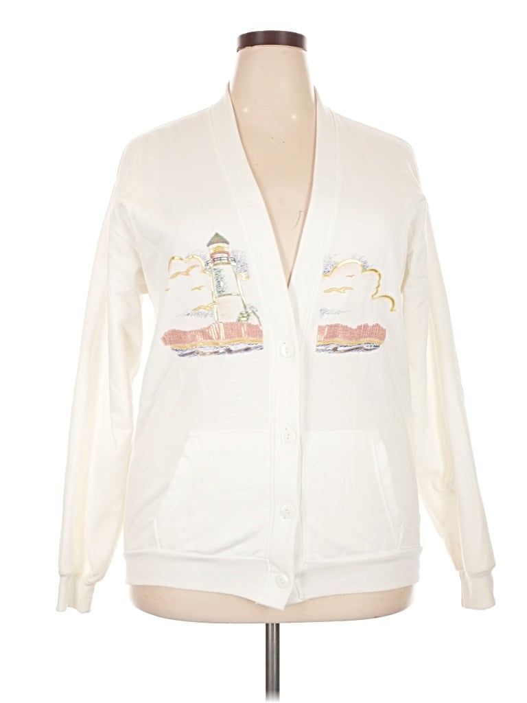 Pre-owned Jerzees Cardigan Sweater In Ivory