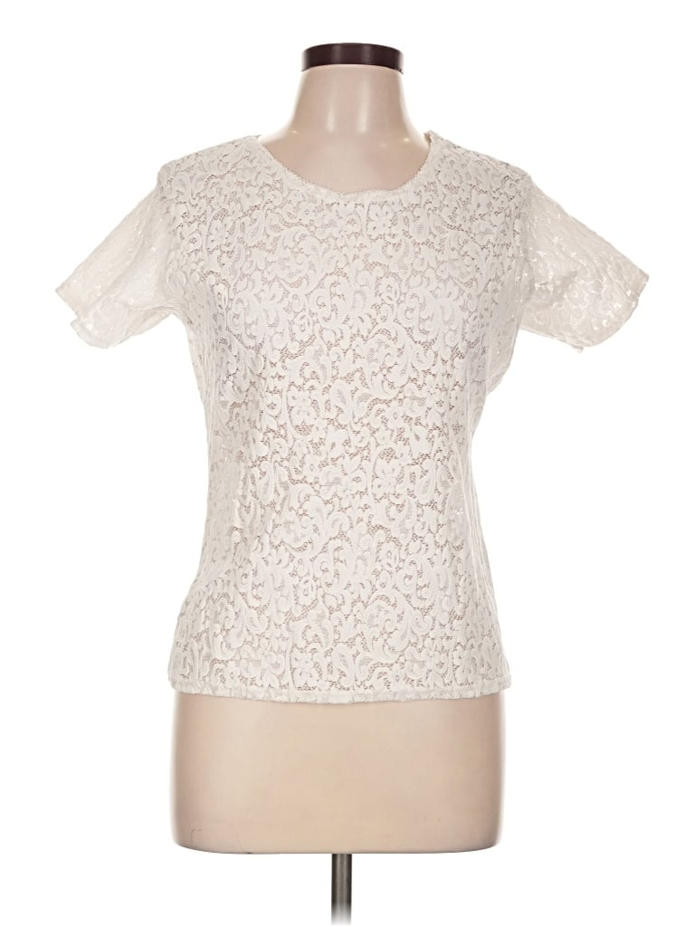 Pre-owned Jaclyn Smith Short Sleeve Top Ivory Crew Neck Tops